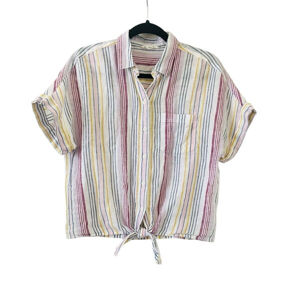 beachlunchlounge Tops - BeachLunchLounge Pink Striped Button Down Collared Linen Cotton Shirt XS